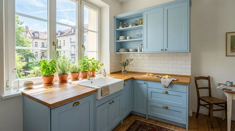 Drei Personen besichtigen ein Haus mit Garten in Münster als mögliche Kapitalanlage