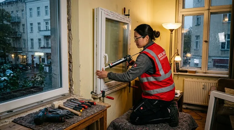 Monteur tauscht Fenster f&uuml;r bessere Energieeffizienz in Berlin