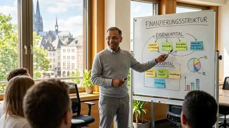 Finanzierungsstruktur und Eigenkapital-Aufteilung auf Whiteboard erklärt in Köln