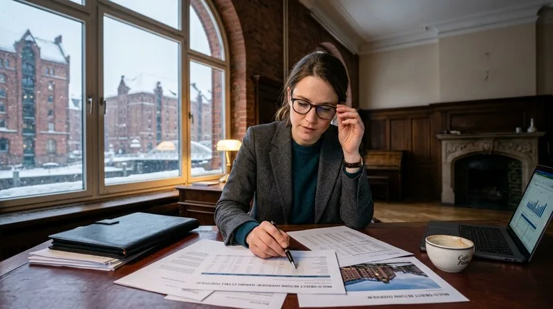 Investorin analysiert Renditeübersicht für mehrere Immobilien-ETF Positionen in Hamburg