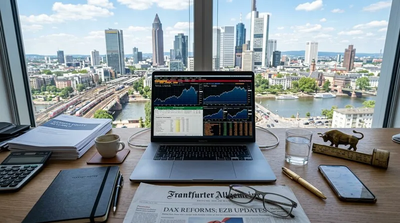 Investor analysiert Altersvorsorge-Strategie und Überblick am Schreibtisch in Frankfurt