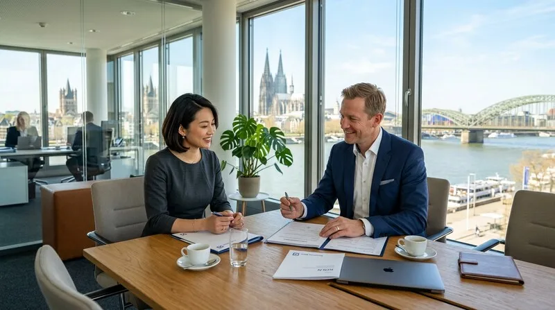 Paar im Bankgespräch bespricht Immobilienfinanzierung und Kreditkonditionen