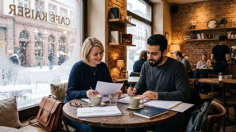 Investoren verhandeln Kreditkonditionen und Zinssatz mit Bank in Frankfurt