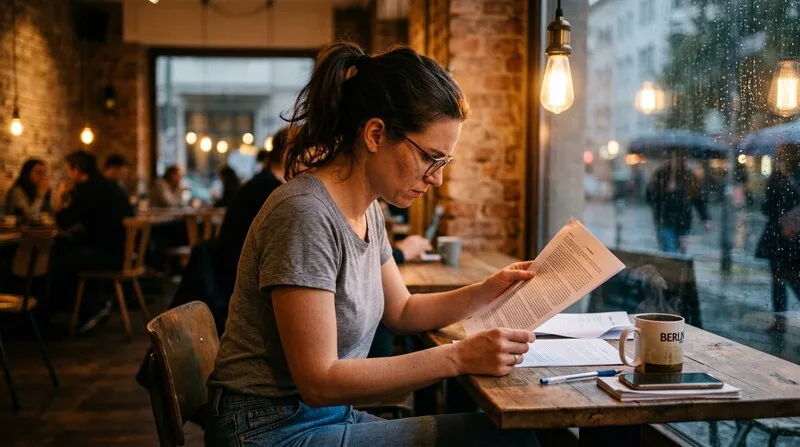 Erfahrener Investor prüft Portfolio mit Checkliste in Berlin