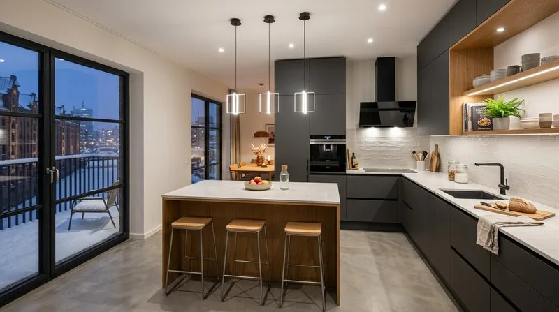 Moderne sanierte Küche in heller Wohnung in Hamburg als Kapitalanlage