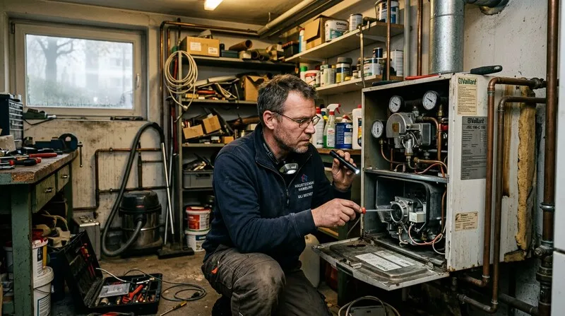 Handwerker erklärt Vermieterin den Sanierungsplan für Wandrenovierung in München