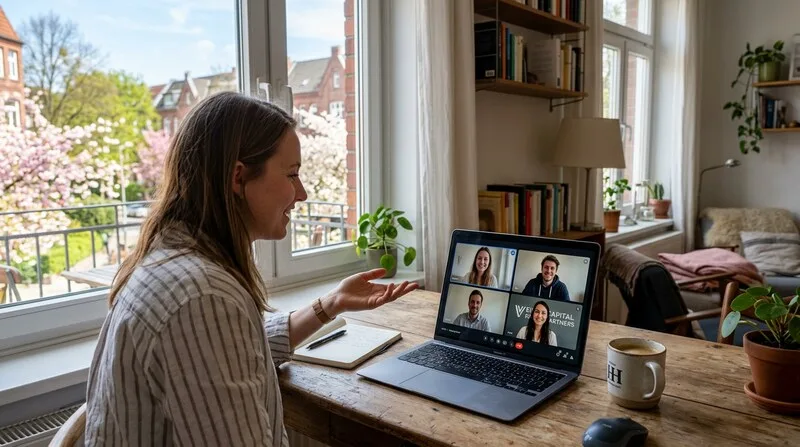 Investor-Team bespricht Immobilien-ETF und REIT-Portfolio per Videocall in Hamburg